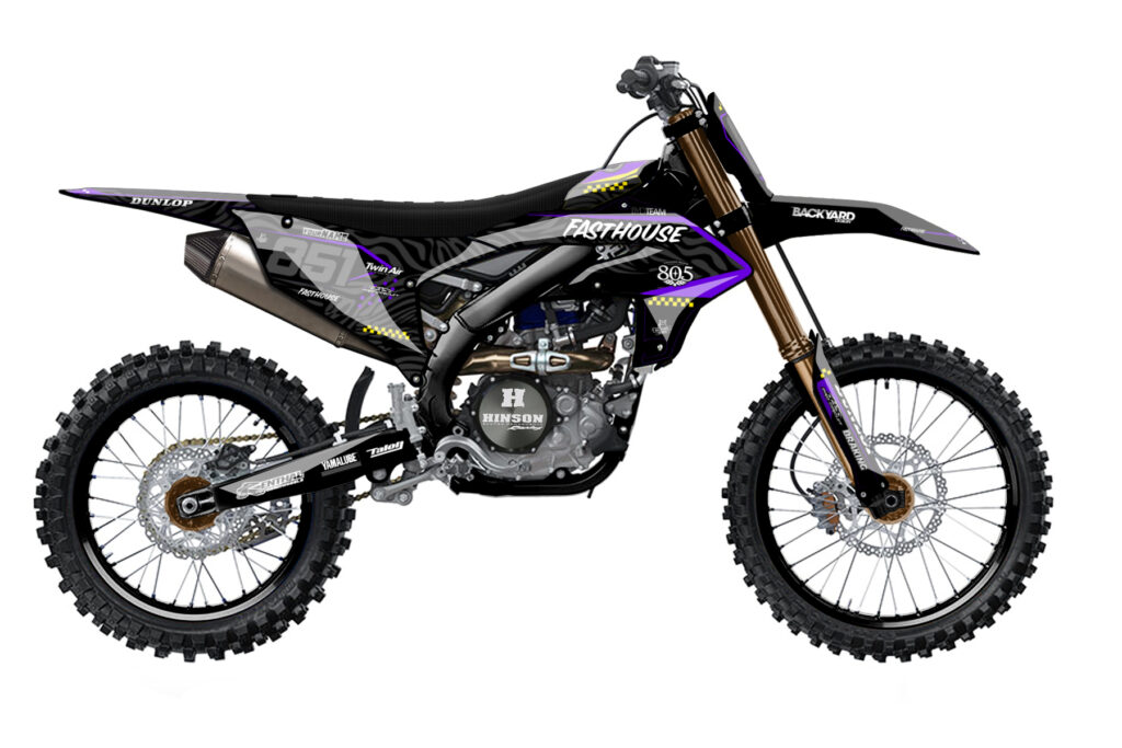 Yamaha YZ450F 2023 graphic kit in zebra black and purple with yellow accents